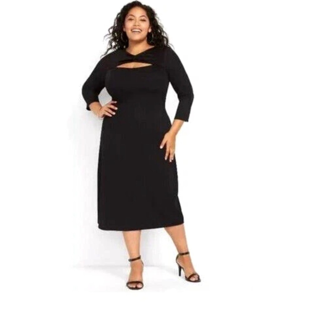 Lane Bryant Black Ribbed Twist Front Cutout Midi Dress 26/28 Plus Size